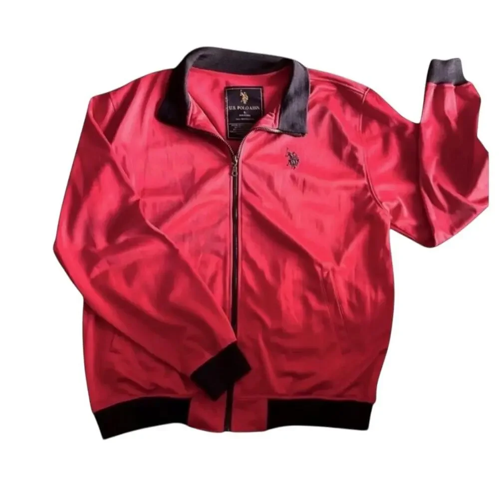 U.S POLO Assn. Track Jacket‎ Mens Red Black Athletic Full Zip Sporty Casual
